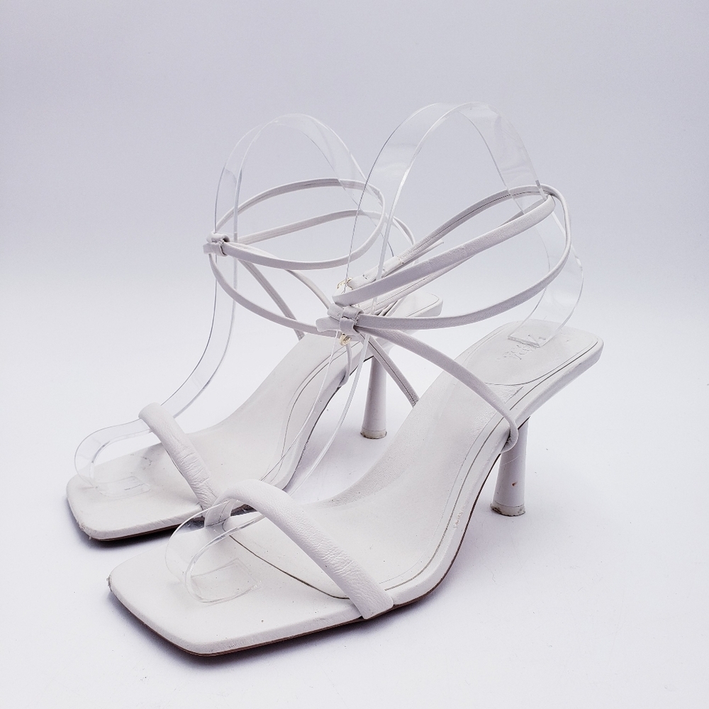 Zara White Square Toe Heeled Sandals Ankle Strap 2" Heel Size EU 36 - Picture 2 of 12